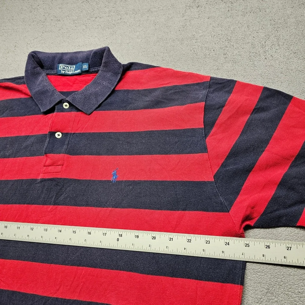 Polo Ralph Lauren Polo Shirt Mens 2XL Red Navy Striped Short Sleeve Pony Logo